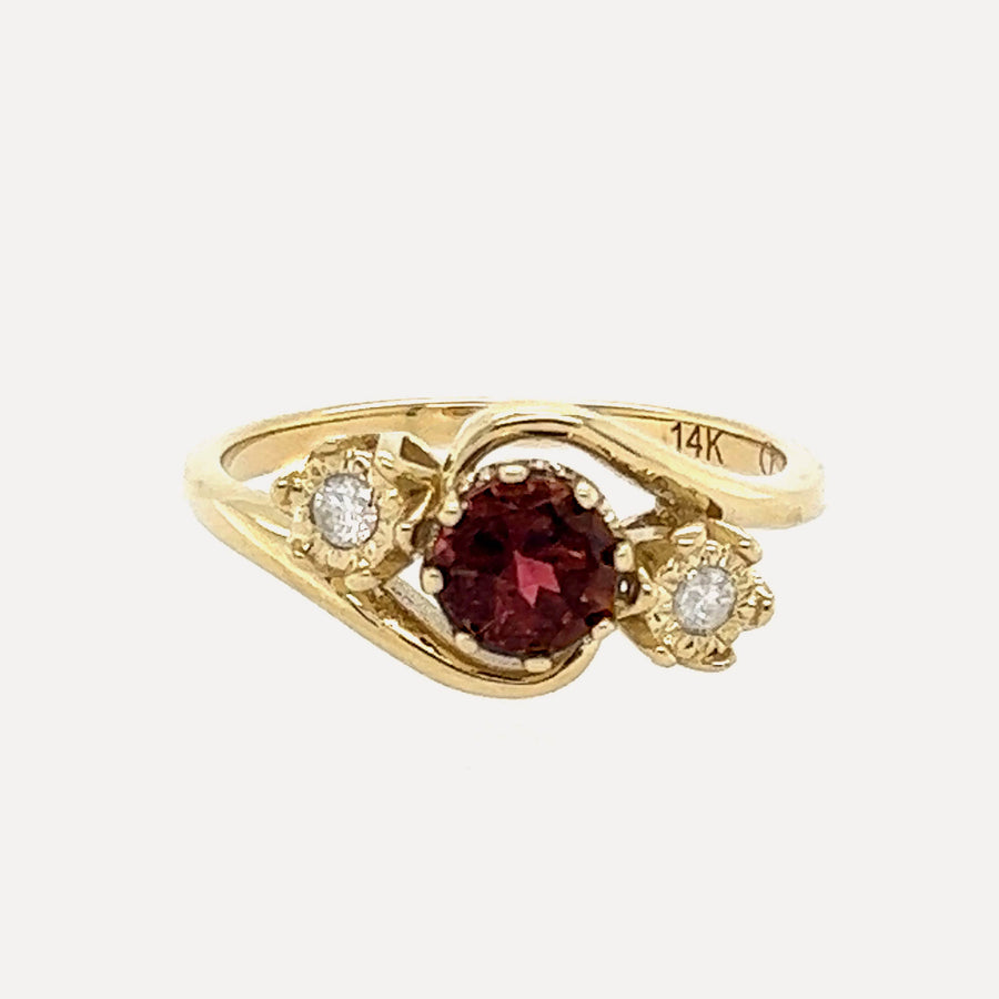 Jane | 14K Gold Red Tourmaline & Diamond